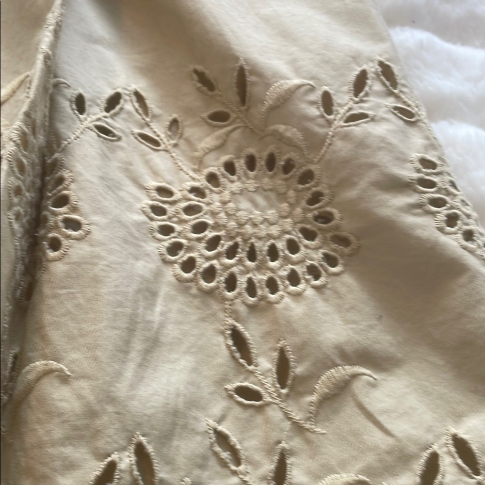 🇨🇦 Joe Fresh eyelet A-line embroidered pleated skirt, tan beige, women's size 8 - Picture 15 of 17